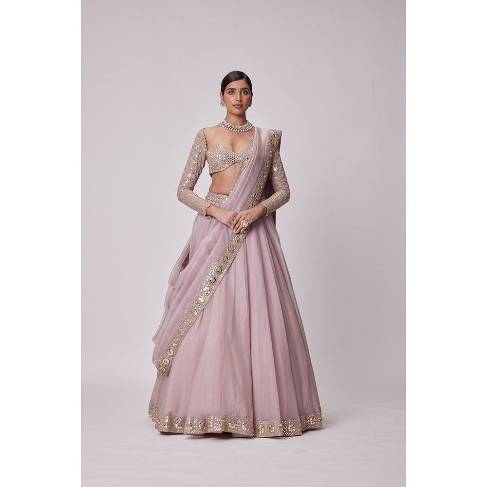 Vvani by Vani Vats Pink Lehenga with Blouse and Dupatta (Set of 3)