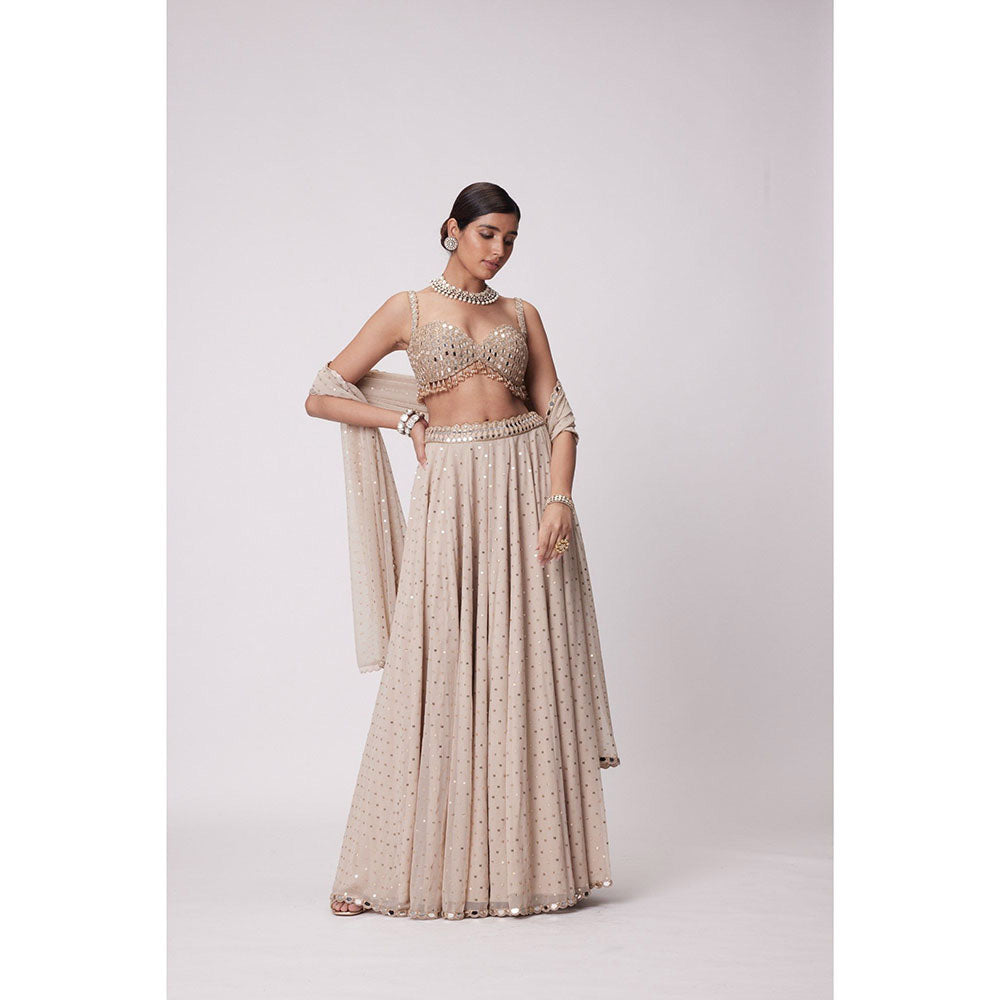 Vvani by Vani Vats Beige Flared Palazzo with Blouse and Dupatta (Set of 3)