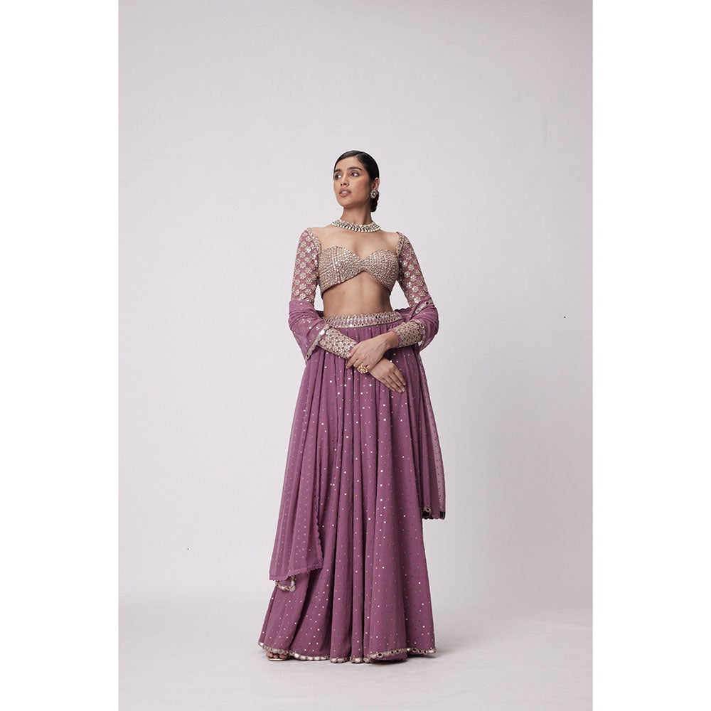 Vvani by Vani Vats Mauve Mirror Flared Palazzo with Blouse and Dupatta (Set of 3)