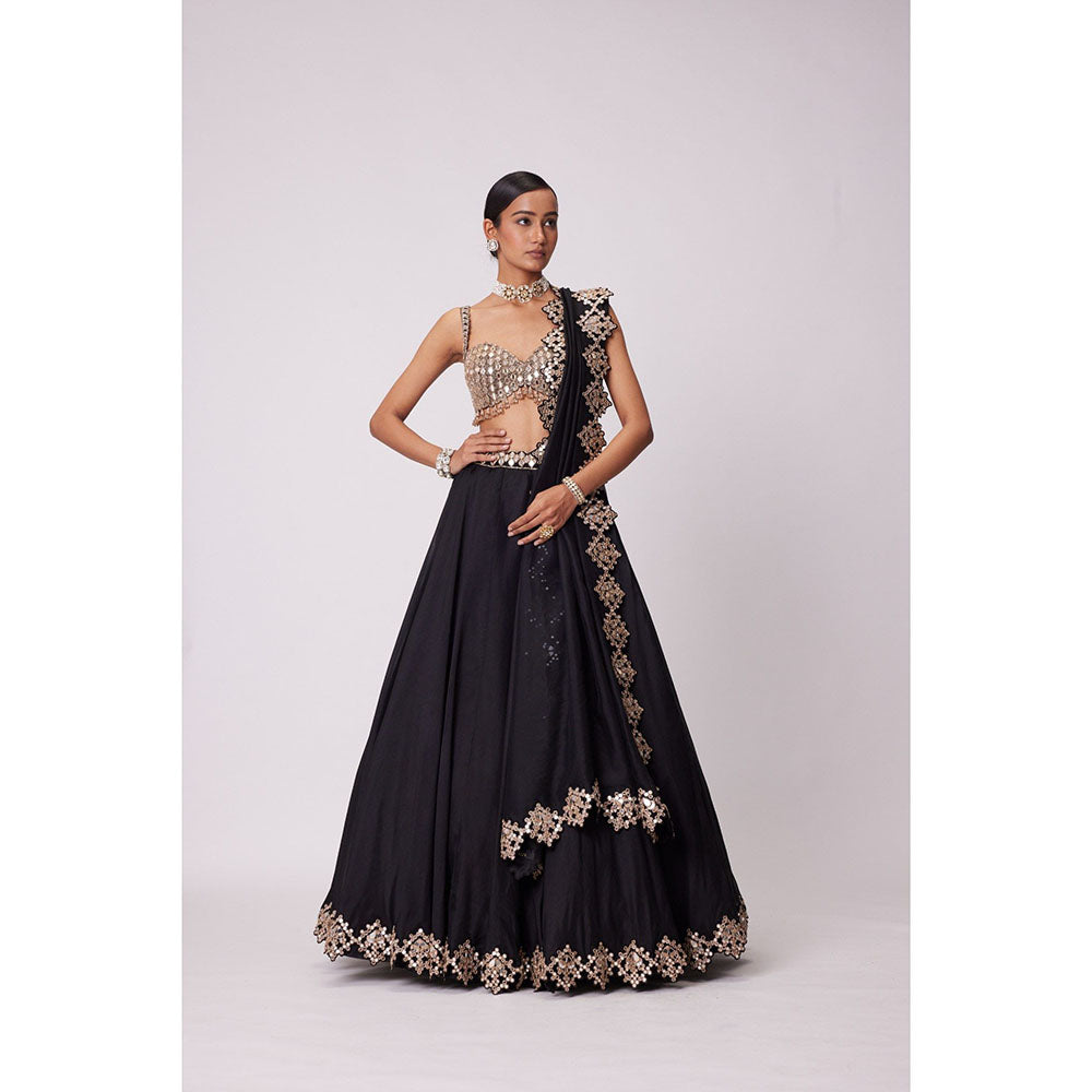 Vvani by Vani Vats Black Lehenga with Blouse and Dupatta (Set of 3)