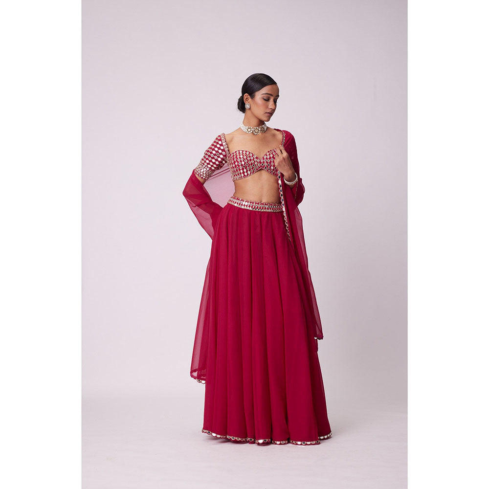 Vvani by Vani Vats Red Flared Palazzo with Blouse and Dupatta (Set of 3)