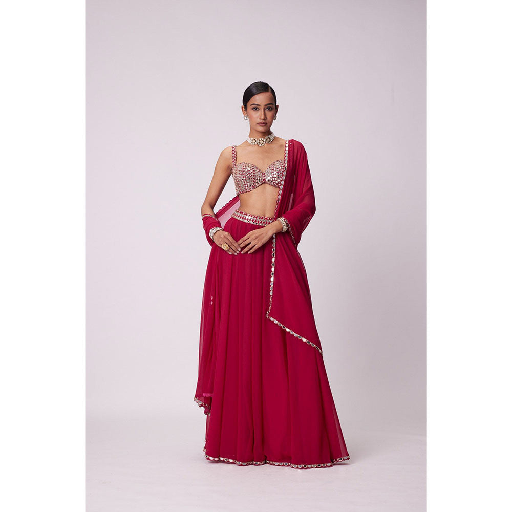 Vvani by Vani Vats Red Flared Palazzo with Blouse and Dupatta (Set of 3)