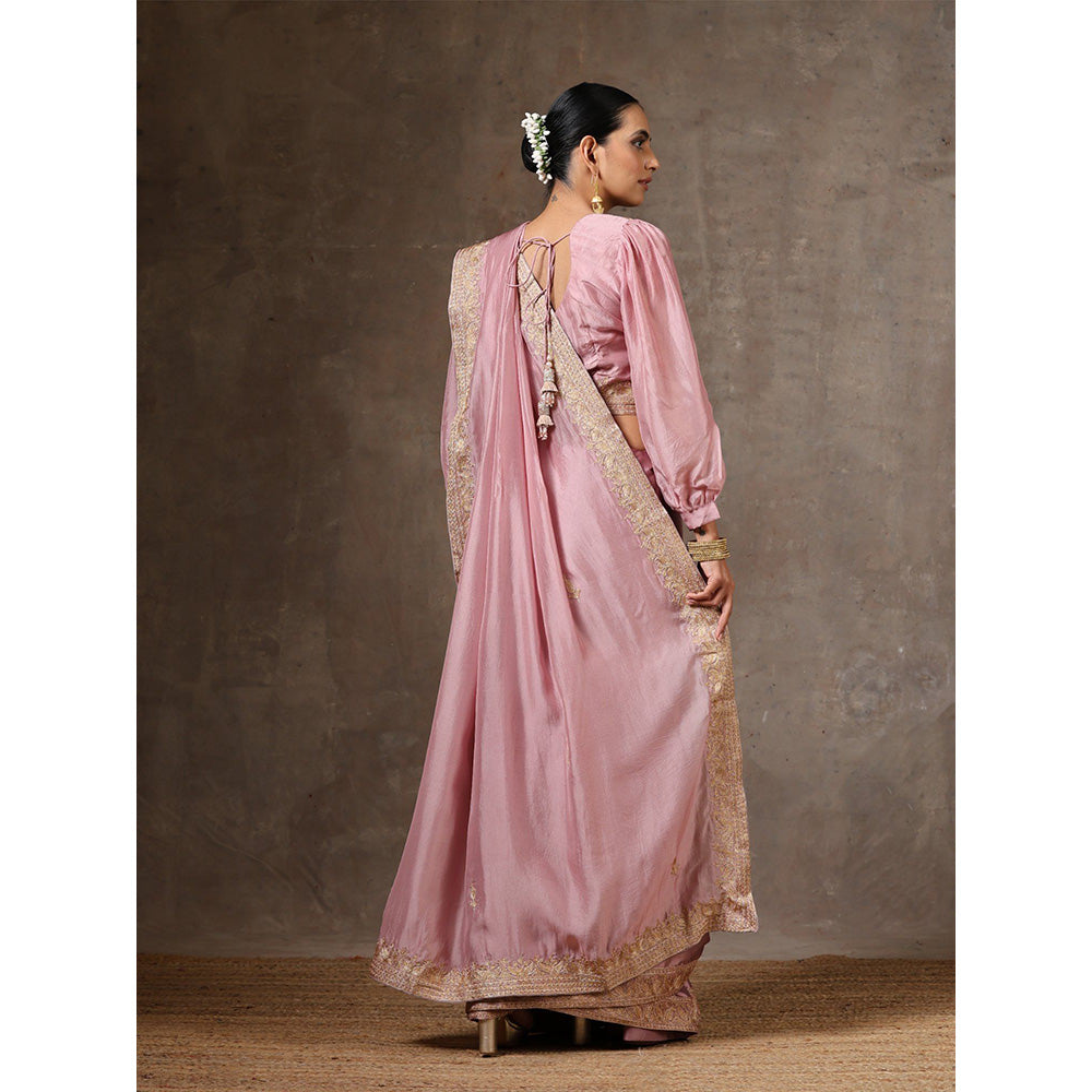 WAZIR C Dust Pink Saree with Balloon Sleeve Blouse