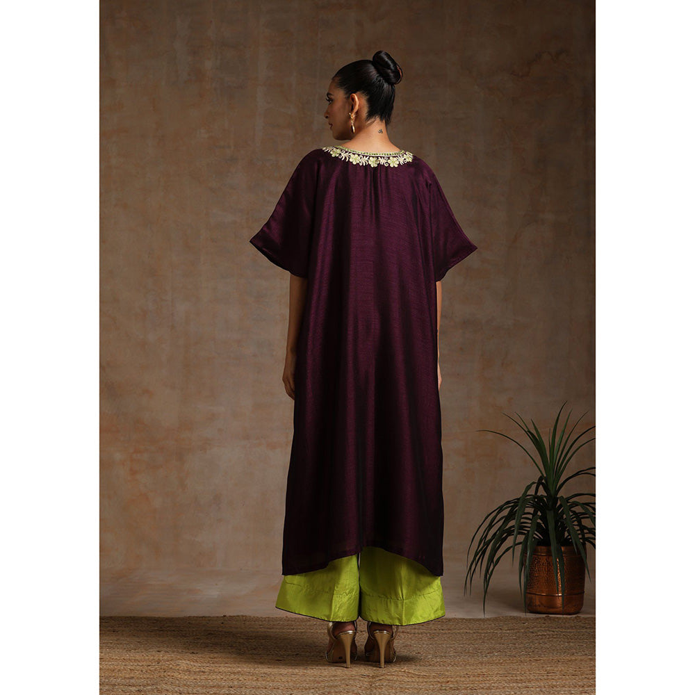 WAZIR C Neon And Wine Kaftaan with Flared Pant (Set of 2)