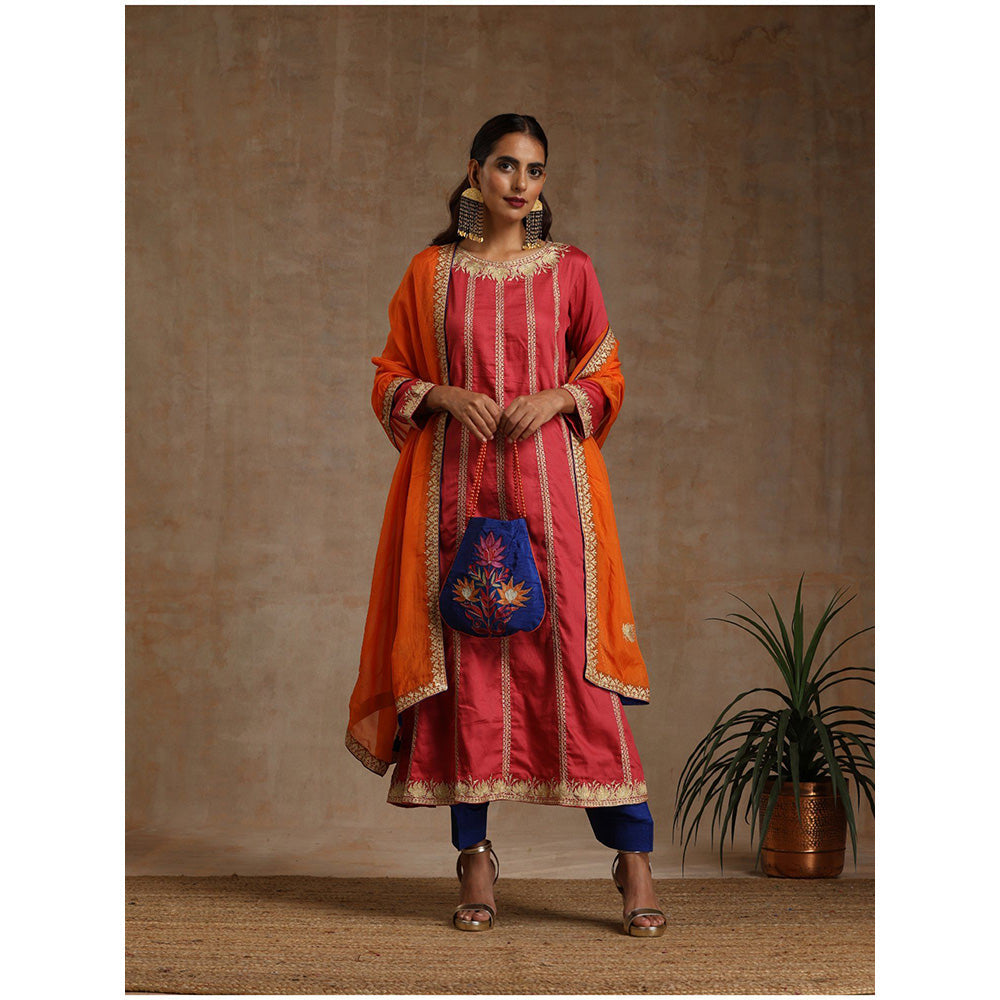 WAZIR C Pink Blue And Orange Kurta Pant with Dupatta (Set of 3)