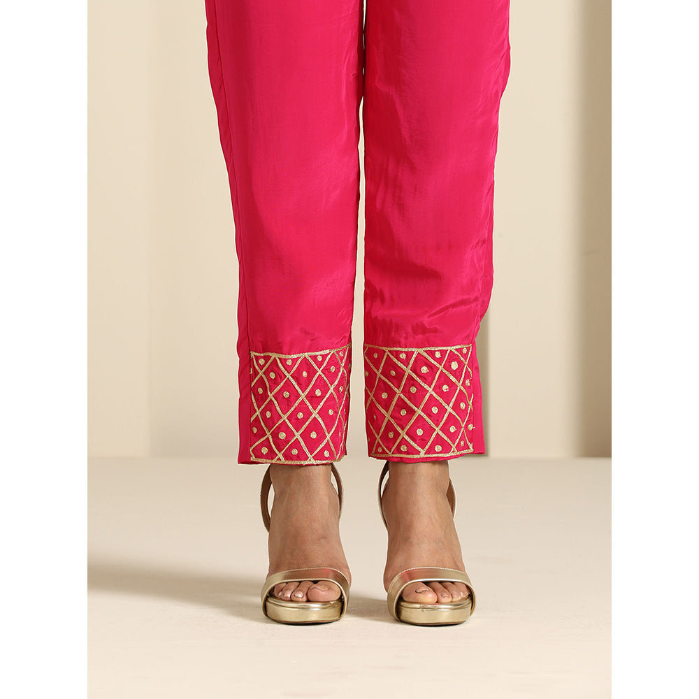 WAZIR C Gul Yellow And Hot Pink Kaftan with Pant (Set of 2)