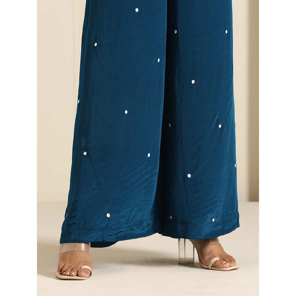 WAZIR C Gul Teal Blue Crepe Co Ord (Set of 2)