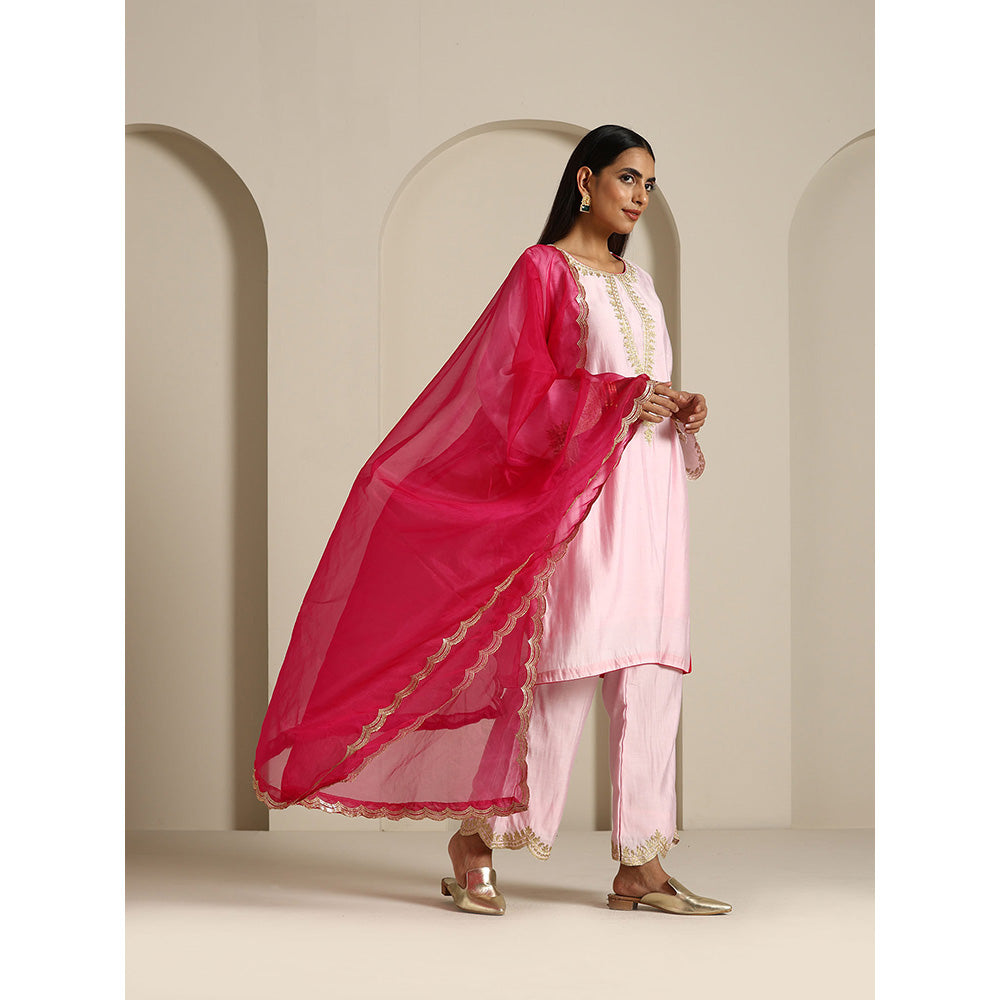 WAZIR C Gul Baby Pink And Hot Pink Kurta with Pant & Dupatta (Set of 3)