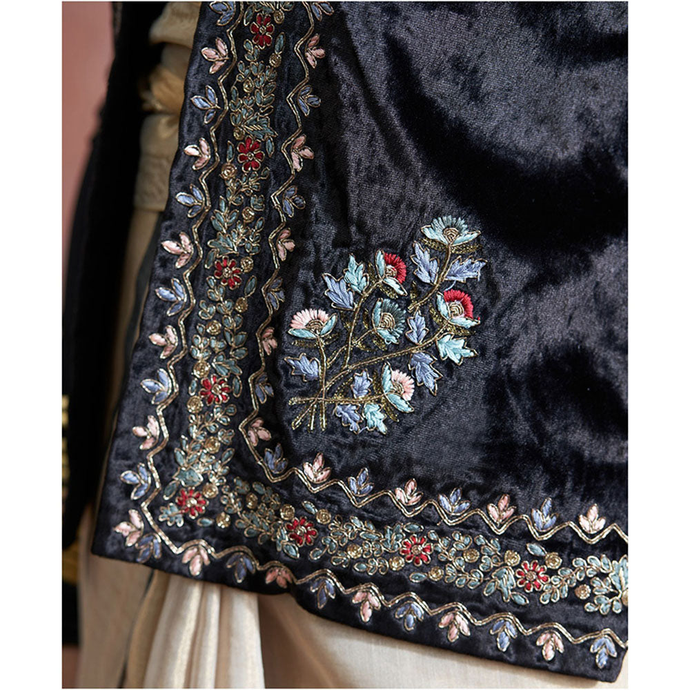 WeaverStory Black Sleeveless Stitched Jacket with Hand Embroidered Zardozi Work
