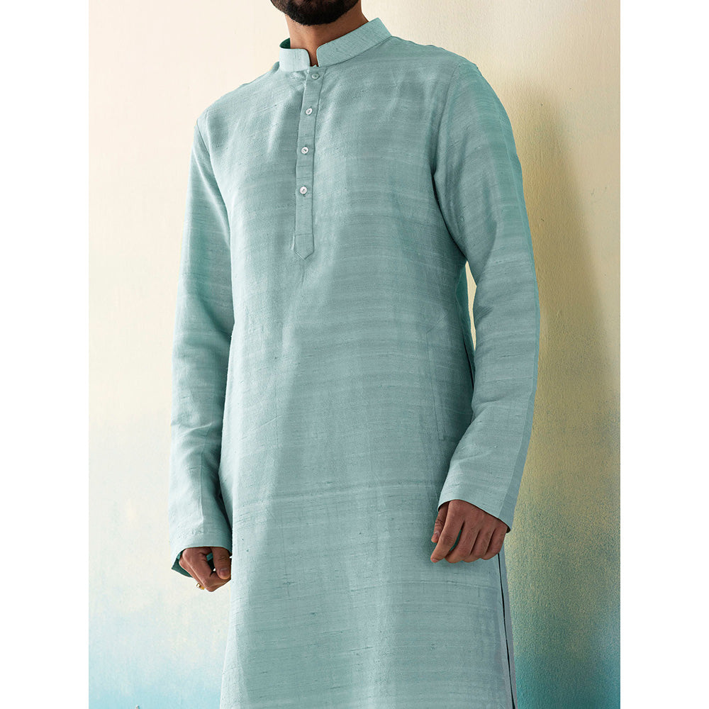 WeaverStory Classic Raw Silk Ice Blue Kurta with Pant (Set of 2)