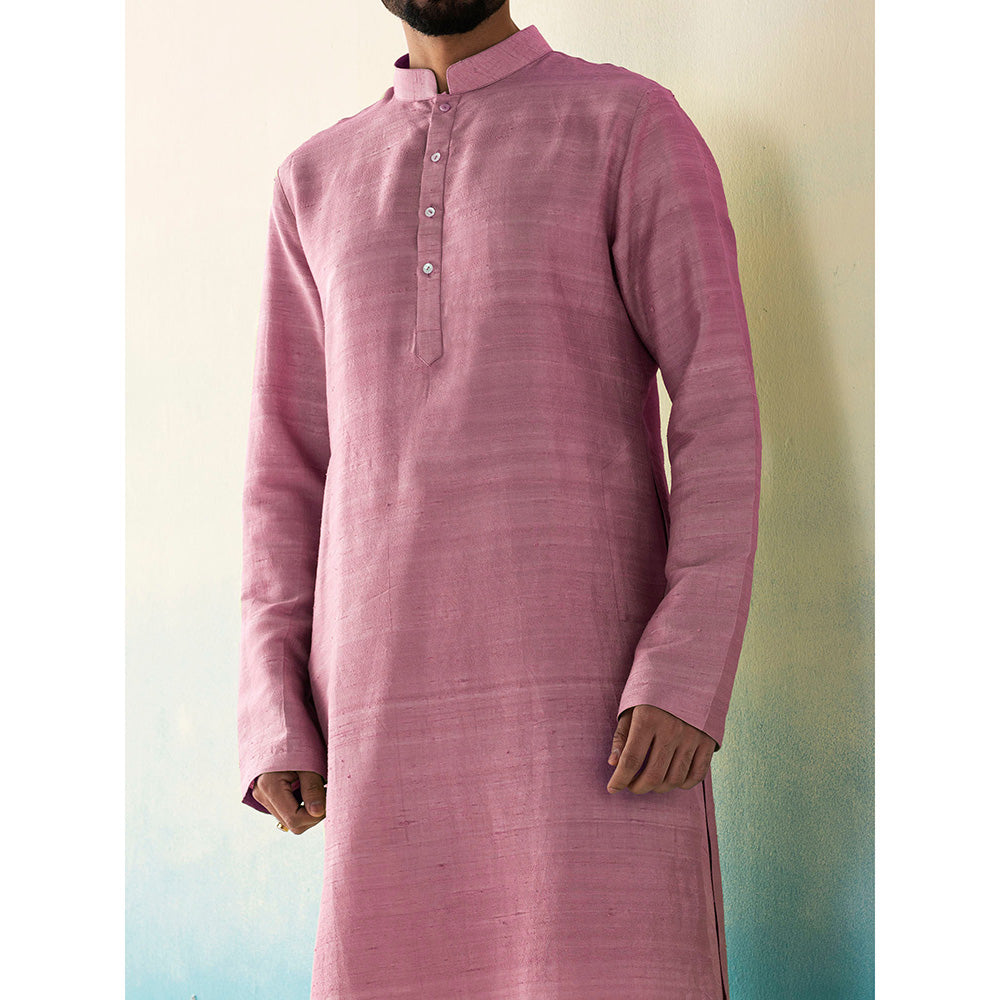 WeaverStory Classic Raw Silk Dusty Pink Kurta with Pant (Set of 2)