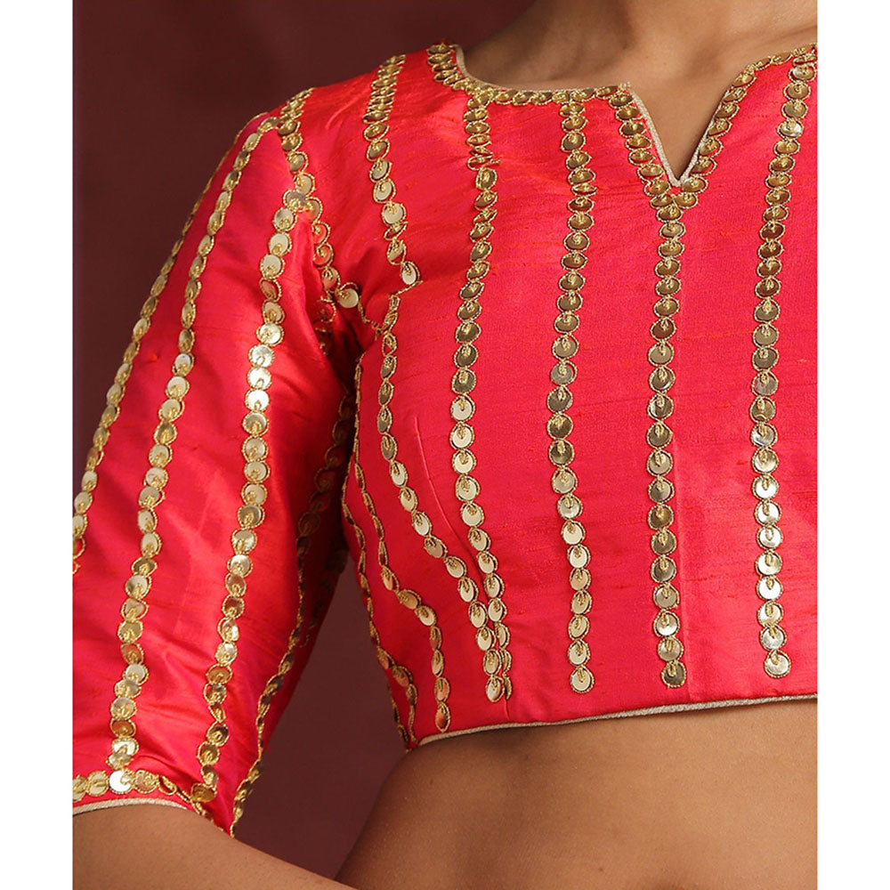 WeaverStory Red Raw Stripe Embellished Blouse