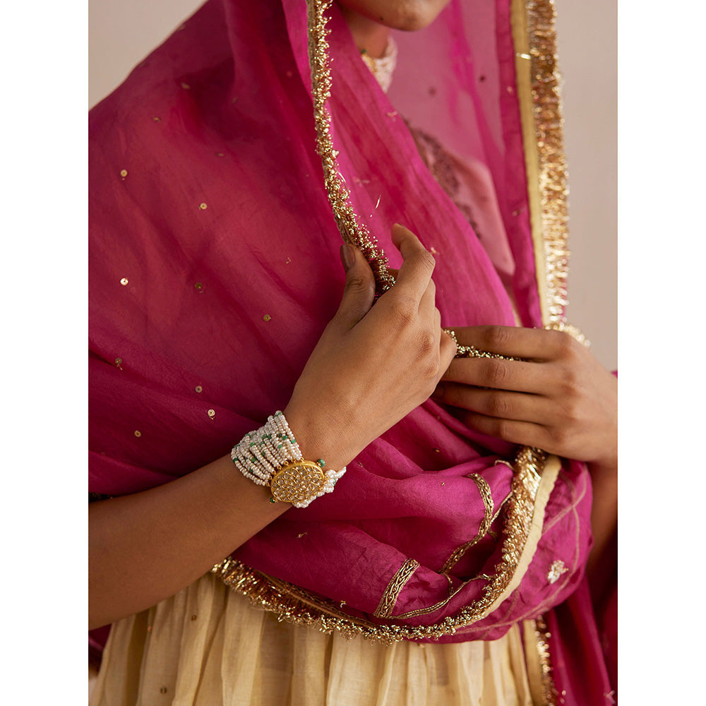 WeaverStory Izhaar Off White Cotton Tissue Kurti with Sharara (Set of 2)