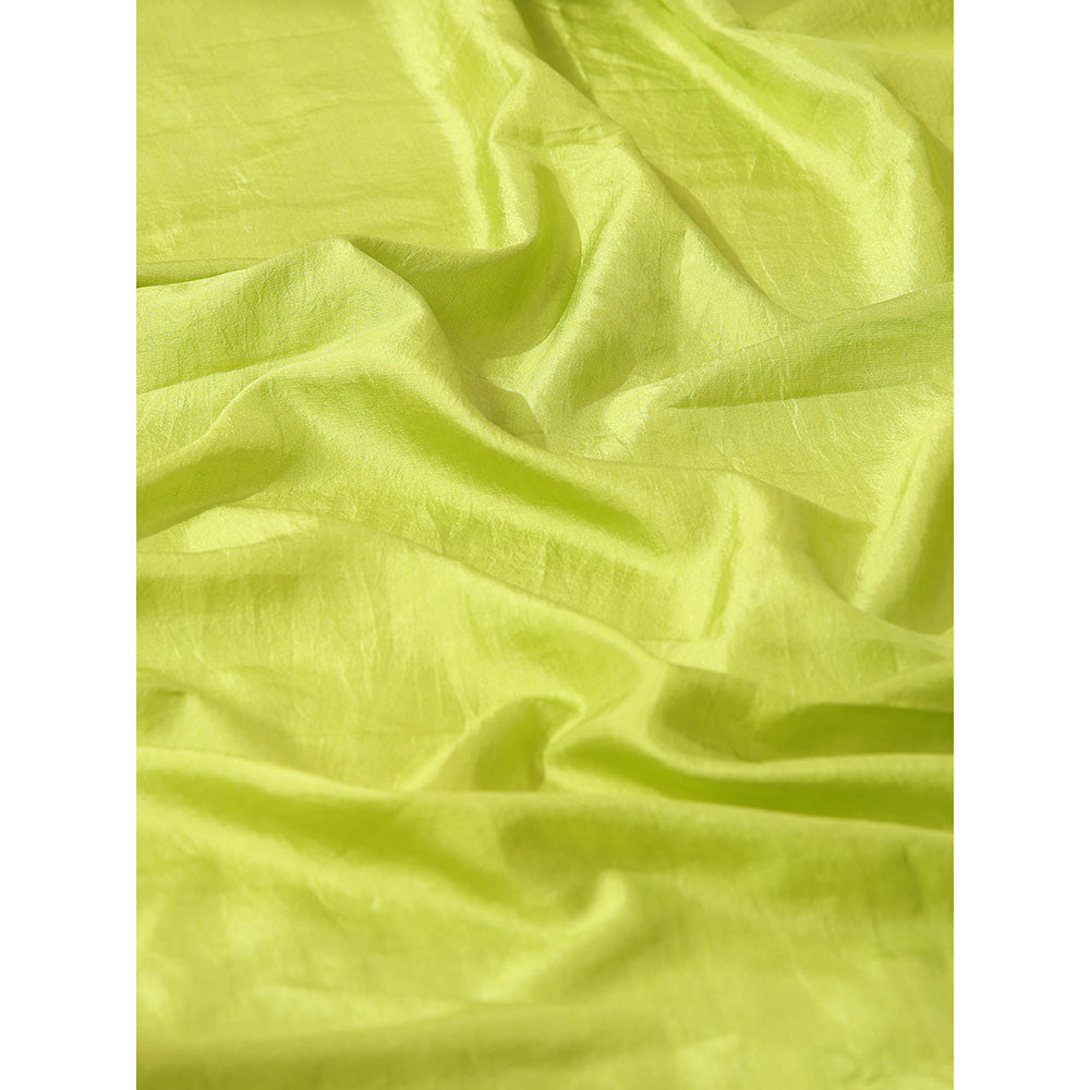 WeaverStory Lime Green Pure Silk Saree with Unstitched Blouse