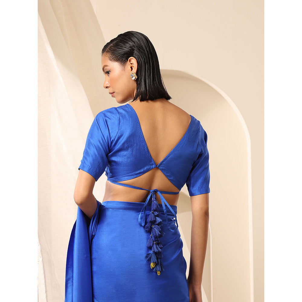 WeaverStory Royal Blue Pure Silk V-Neck Blouse