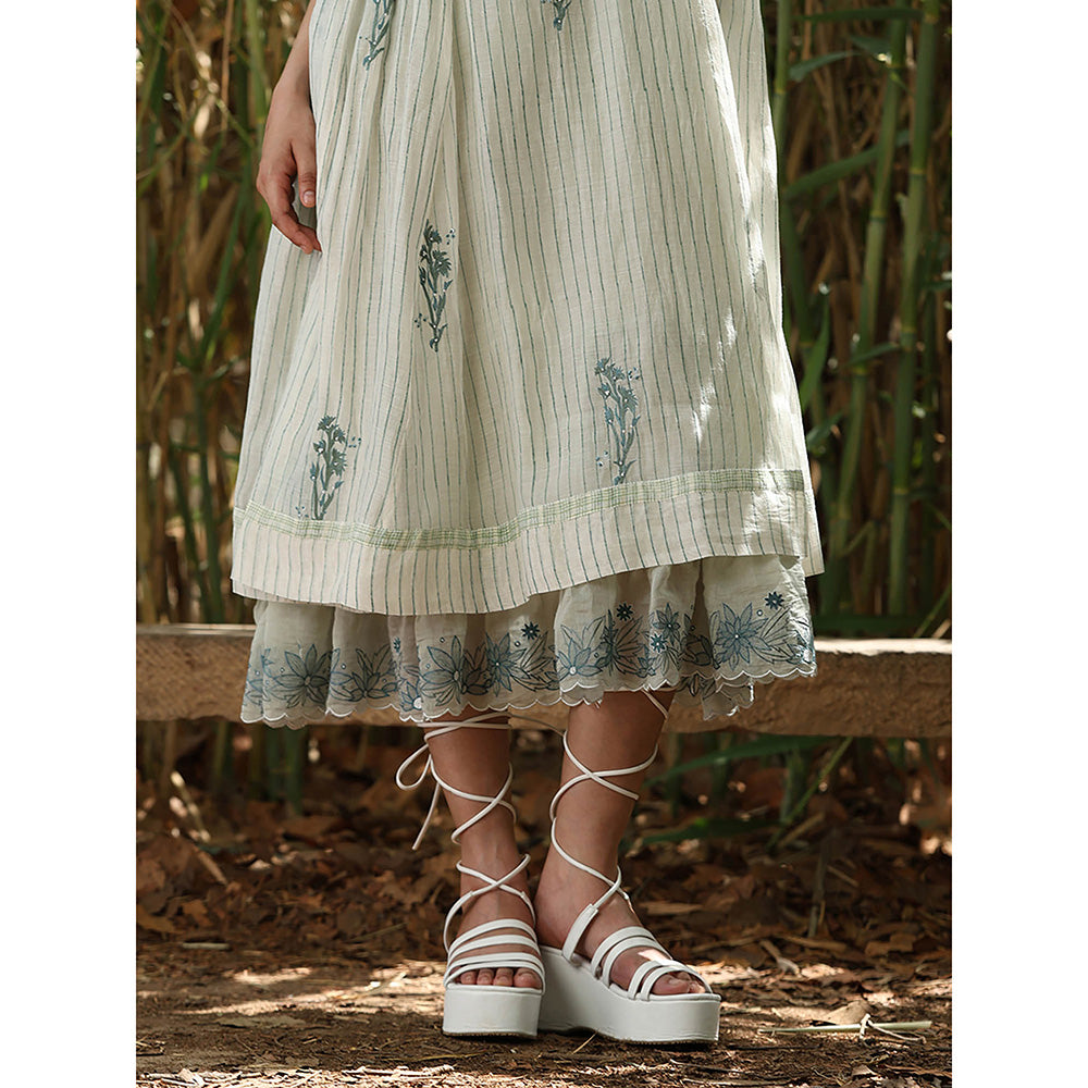 WeaverStory Off White Handloom Printed Dress