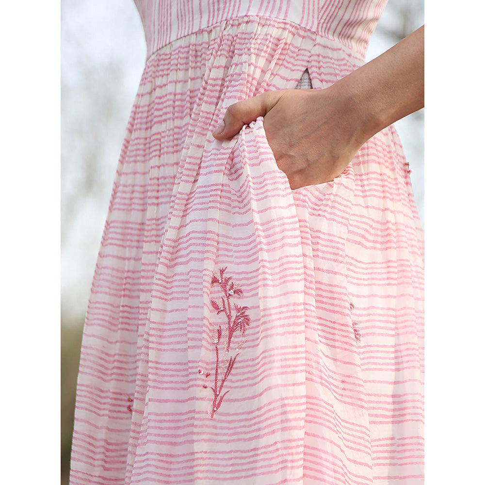 WeaverStory Pink Handloom Printed Dress