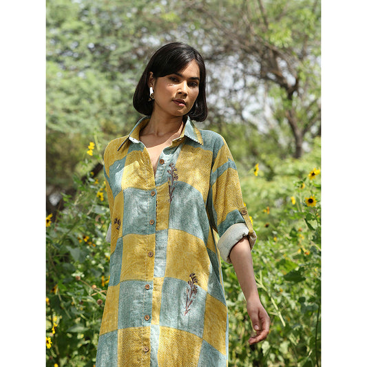 WeaverStory Yellow Printed Shirt Dress