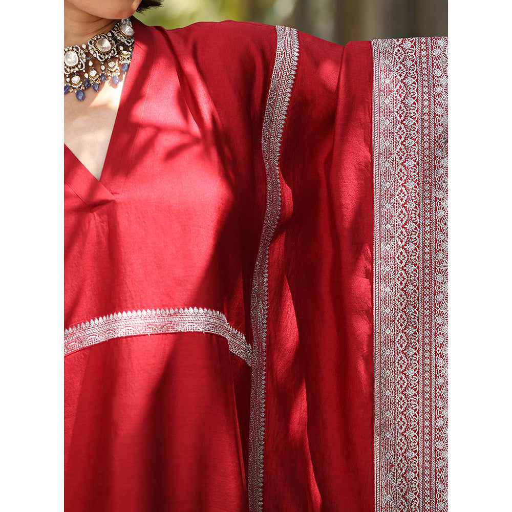WeaverStory Maroon Handloom Kaftan Dress