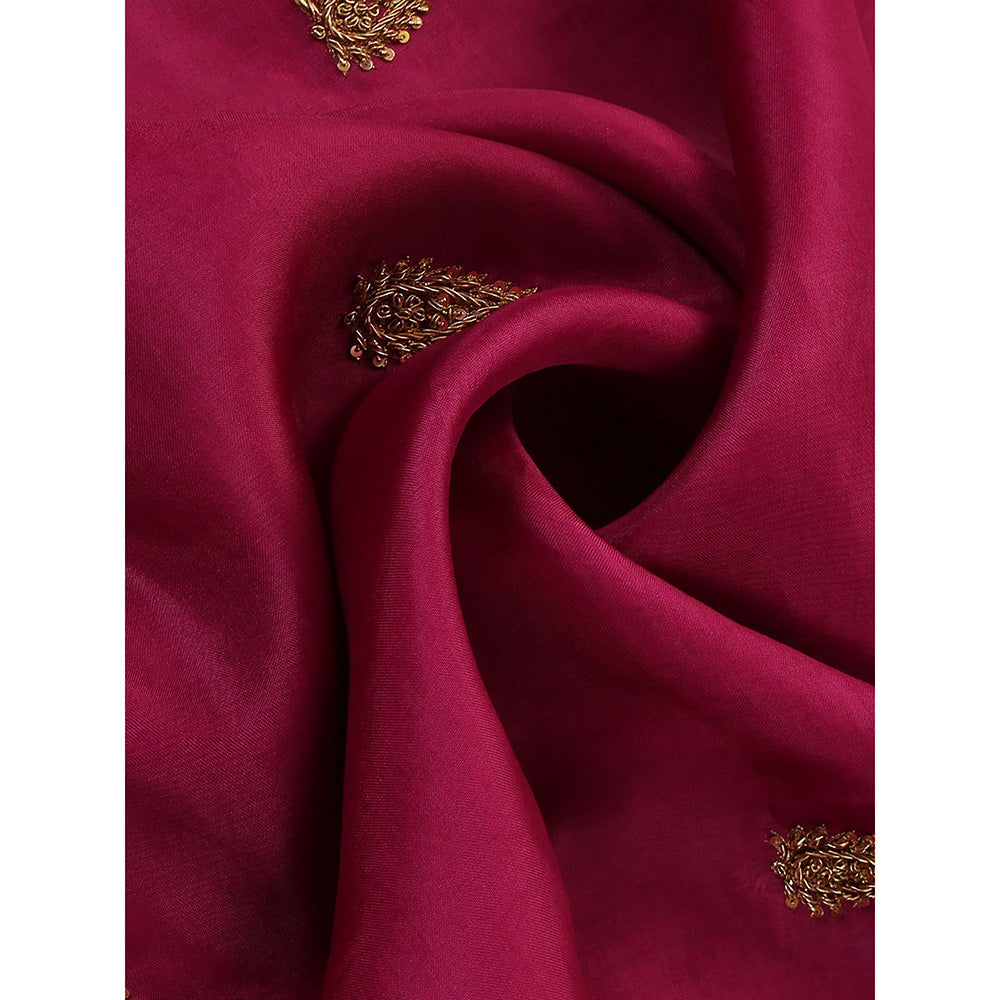 WeaverStory Pink Embroidered Zardozi Borders Dupatta
