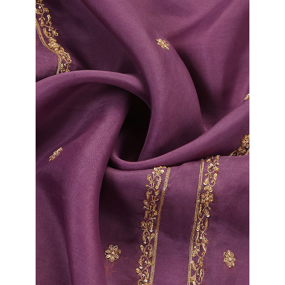 WeaverStory Purple Embroidered Zardozi Borders Dupatta