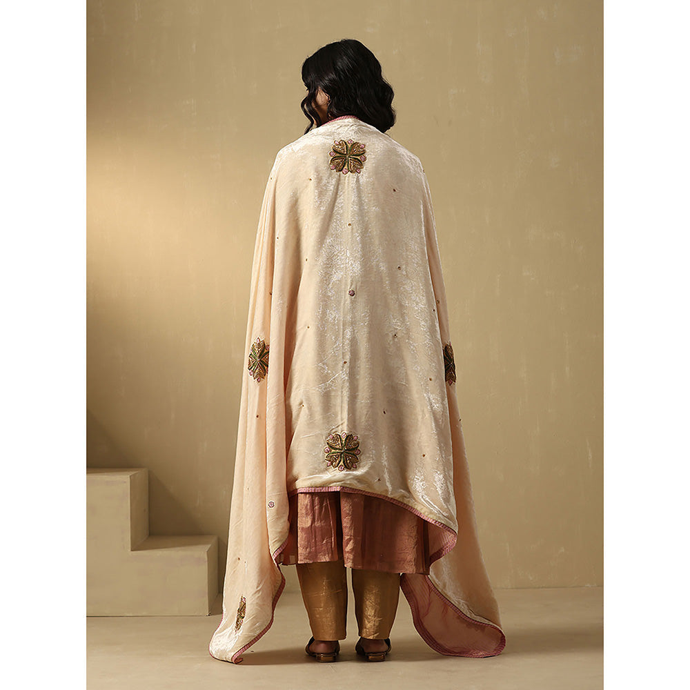 WeaverStory Cream Embroidered Dupatta