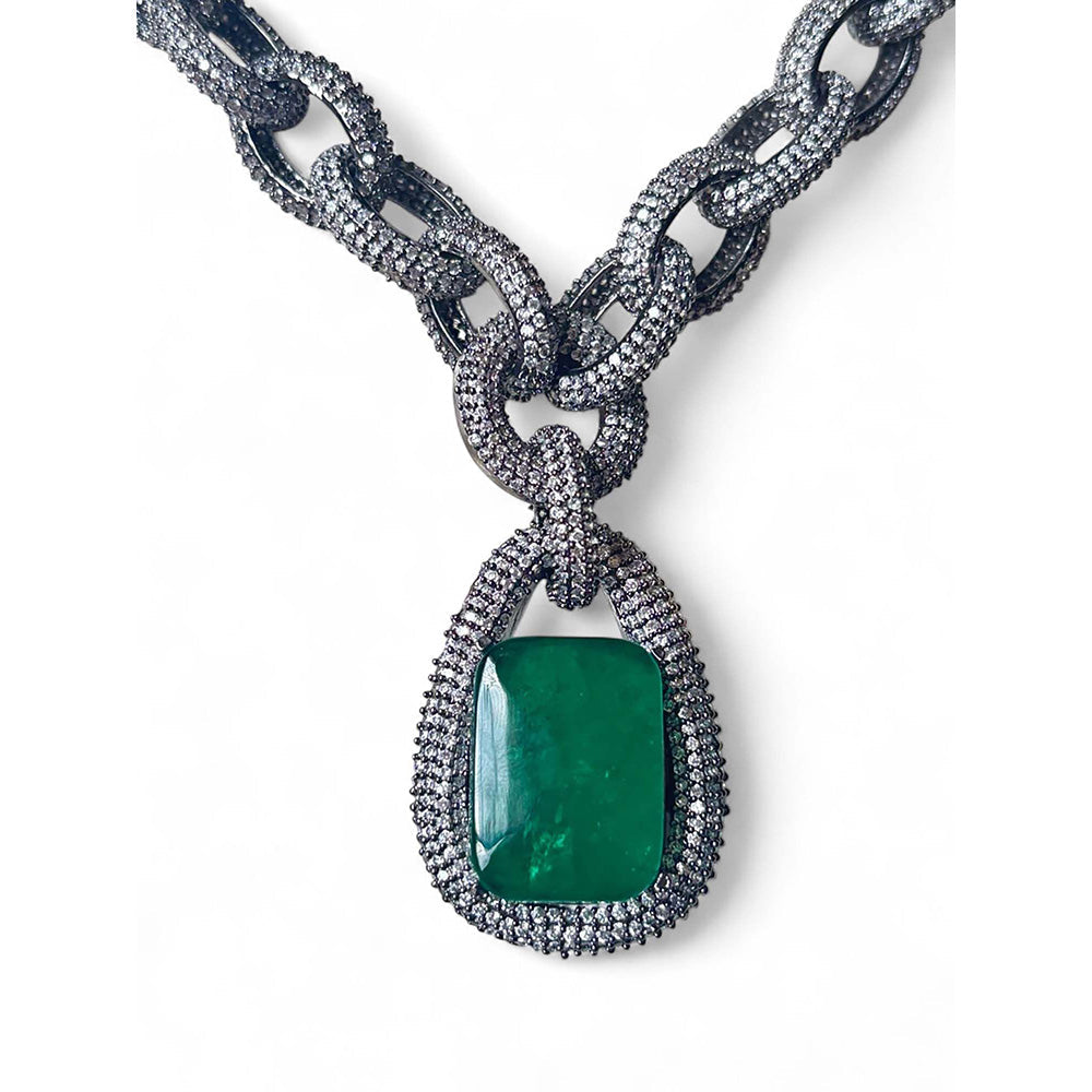 WRAPGAME INDIA Bling Link Chain With Green Doublet Stone - Green