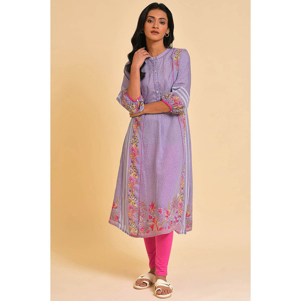 Purple Asymmetrical Floral Summerkurta