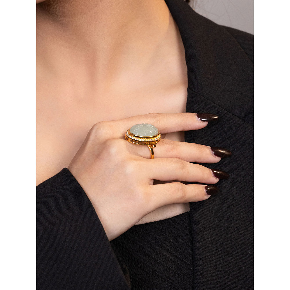 XAGO Le Lanai Gold-Plated Green Mossanite-Studded Adjustable Ring