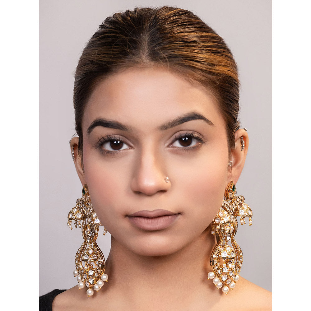 XAGO Le Nama Gold Plated Kundan Mossanite Drop Earrings