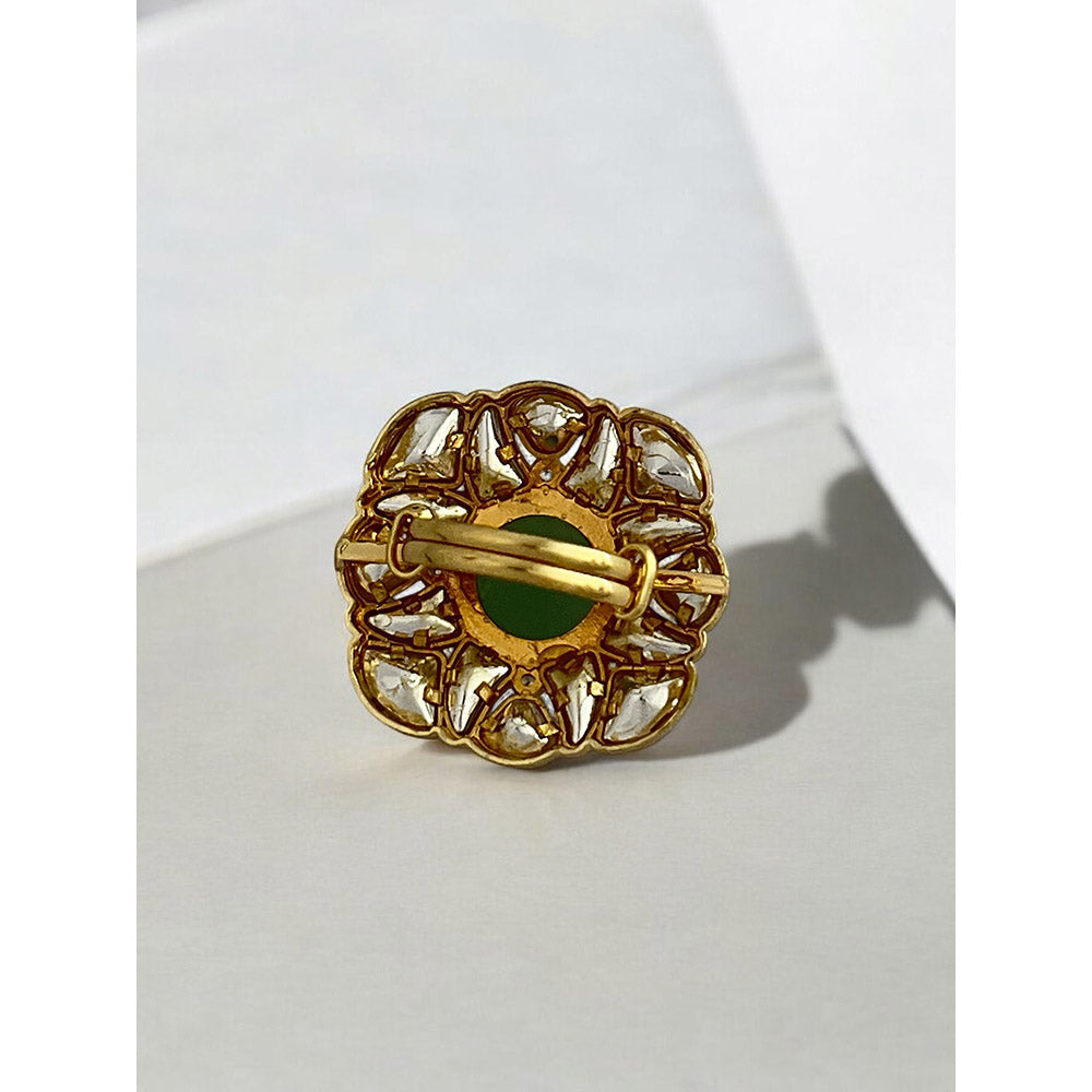 XAGO Le Andil Gold-Plated Green Kundan Studded Adjustable Ring
