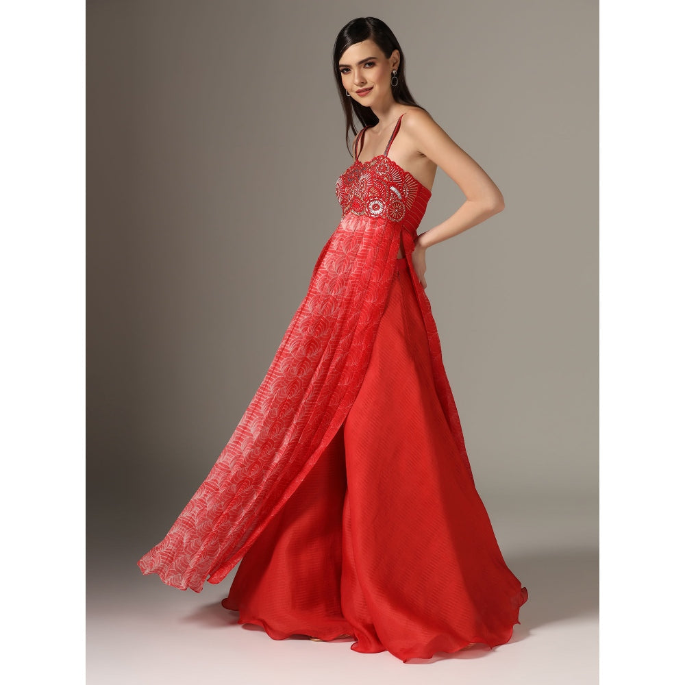 YASHODHARA Red Top and Palazzo (Set of 2)