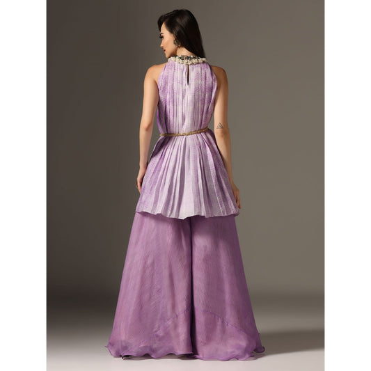 YASHODHARA Purple High Neck Kurti Set (Set of 3)