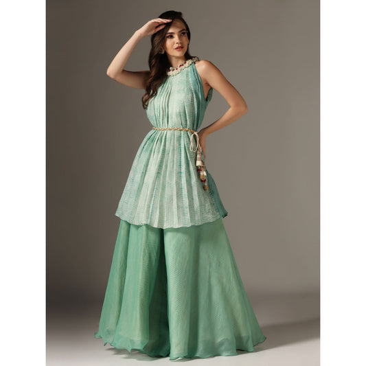 YASHODHARA Eco Green High Neck Kurti Set (Set of 3)