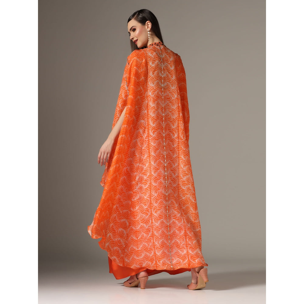YASHODHARA Orange Drape Skirt with Shibori Cape and Bustier Set (Set of 3)