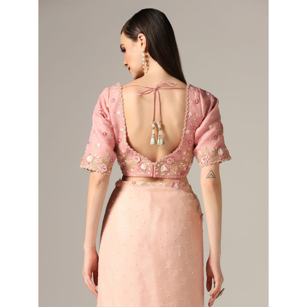 YASHODHARA Pink Organza Sequined Saree with Blouse