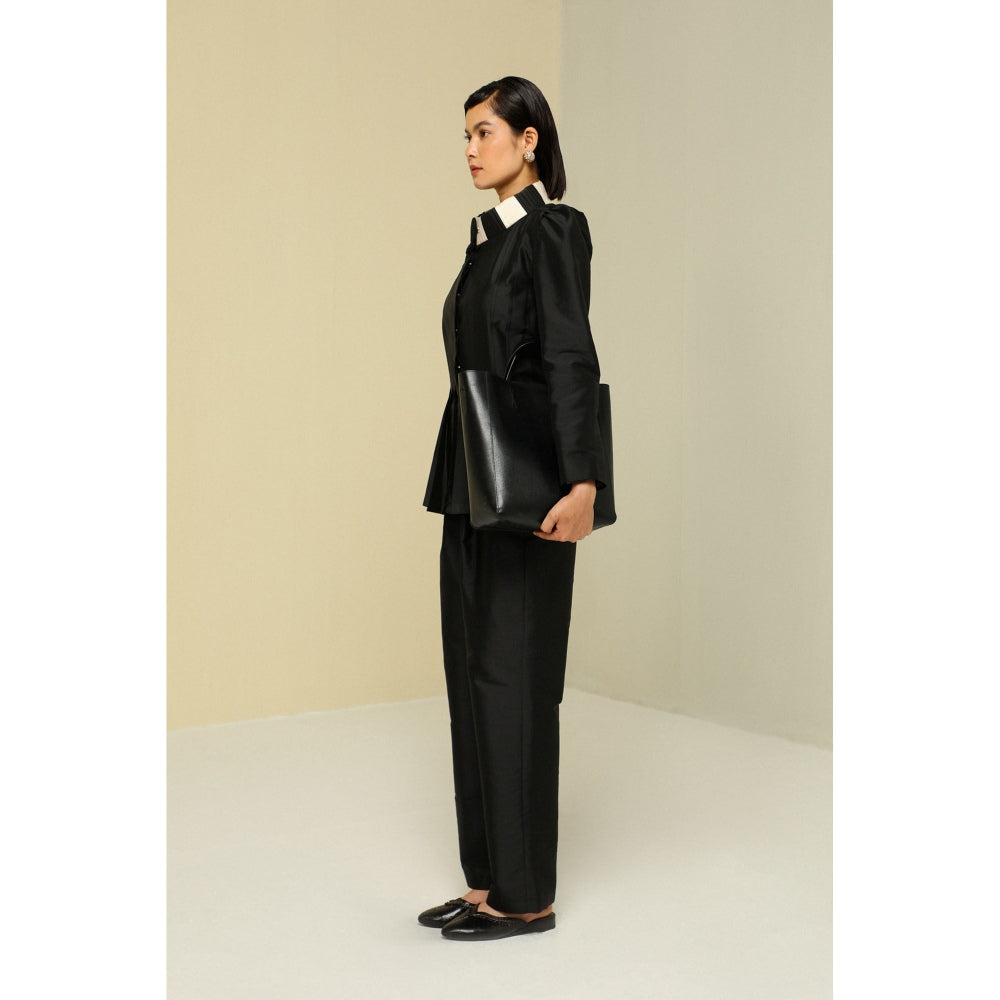 Zaitra Black Silk Pleat Jacket