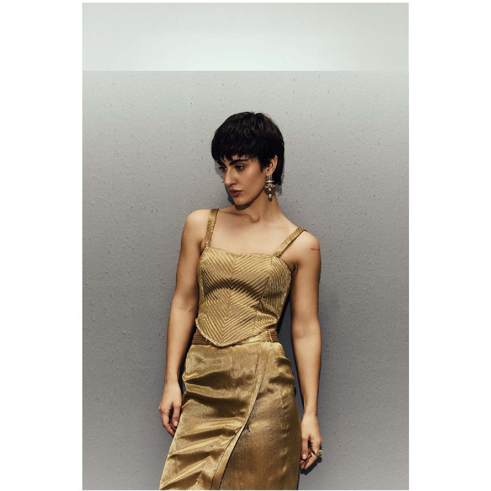 Zaitra Gold Quilted Corset Top
