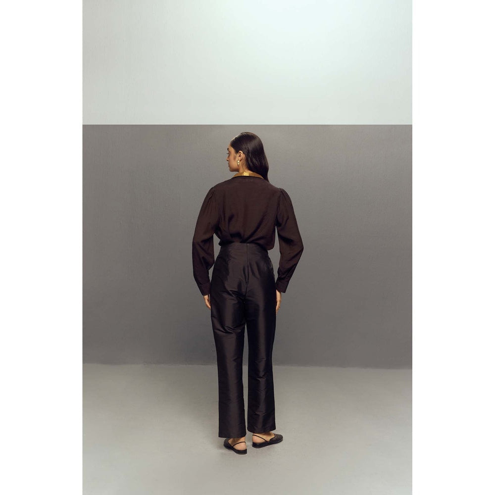 Zaitra Brown Classic Black Top with Pants (Set of 2)
