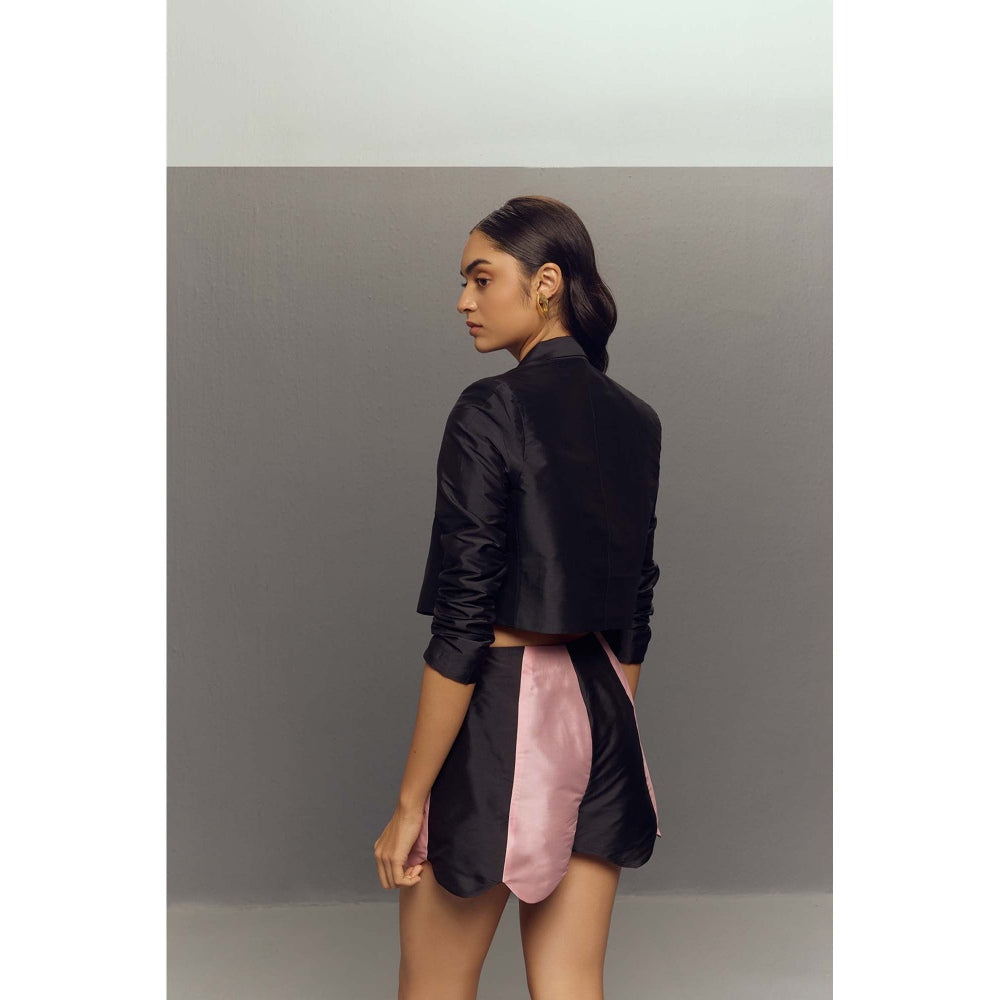 Zaitra Black Bubble-Gum Shorts with Jacket (Set of 2)