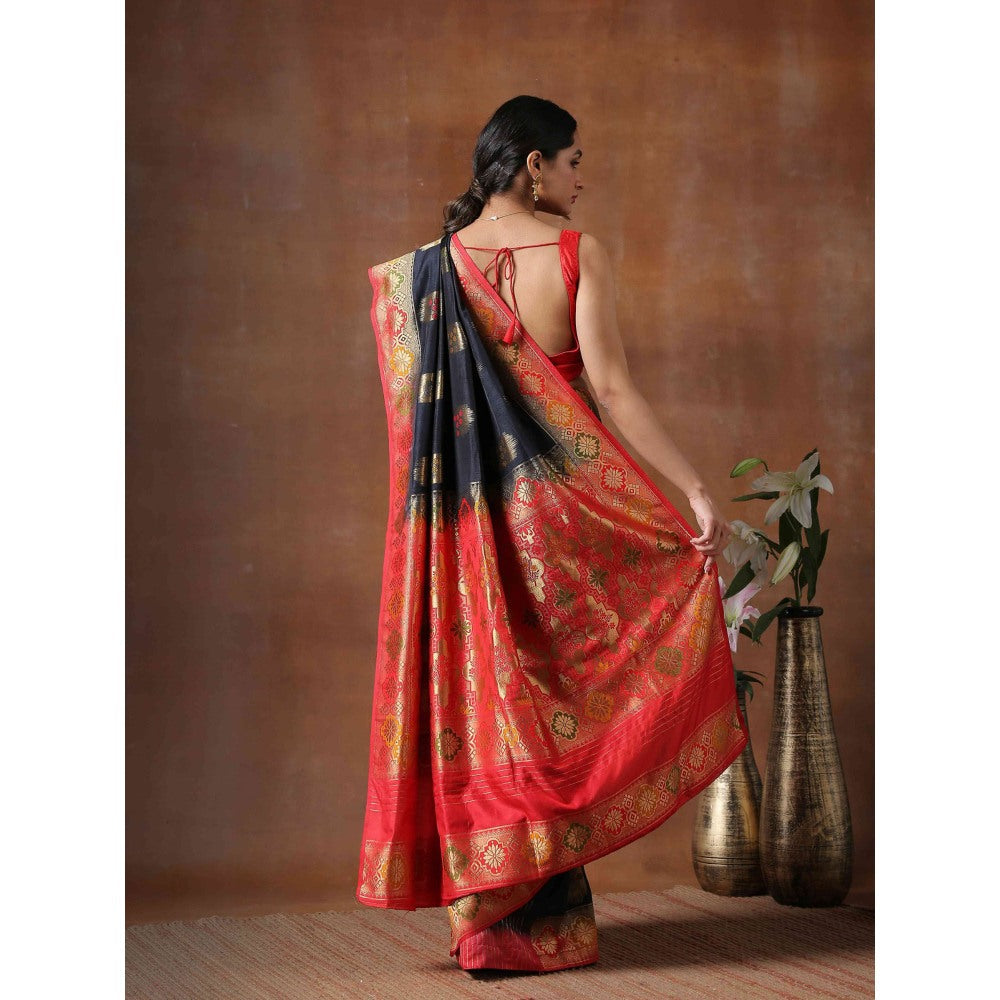 Zal from Benaras Black Silk Banarasi Handloom Saree with Unstitched Blouse
