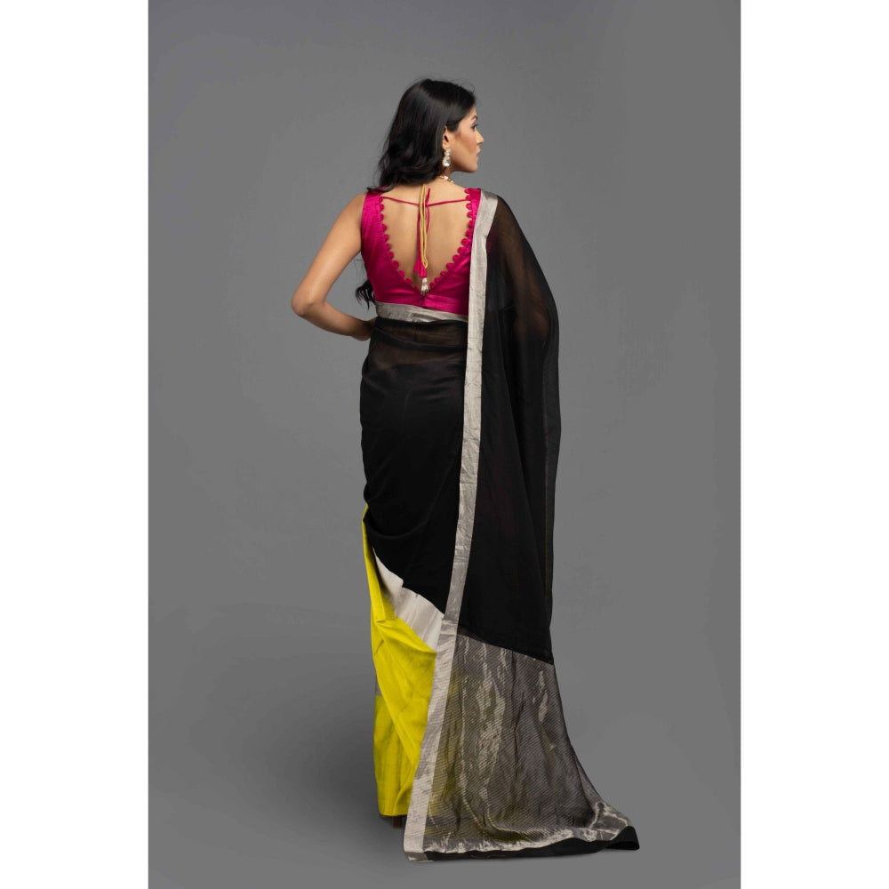 Zal from Benaras Black Chanderi Silk Banarasi Saree with Unstitched Blouse