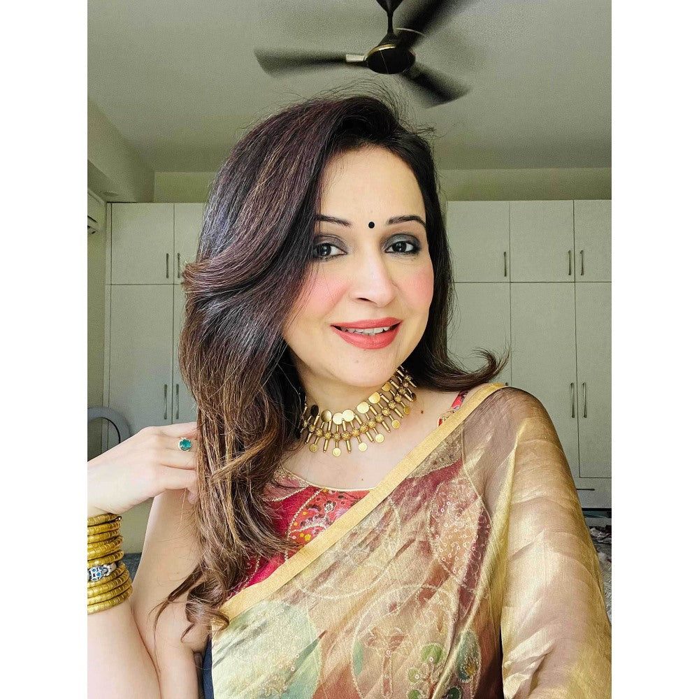 Zal from Benaras Black Gold Tissue Pure Chanderi Silk Saree with Unstitched Blouse