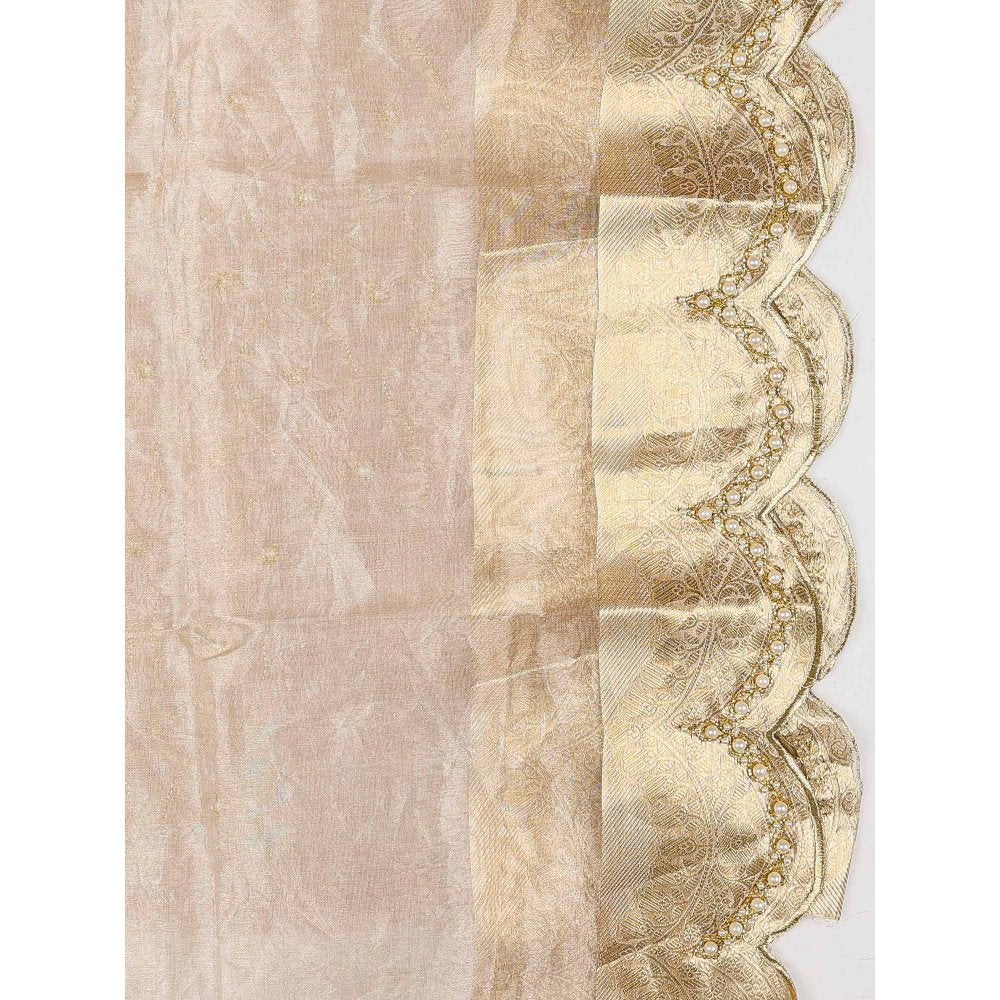 Zal from Benaras Silver Pure Tissue Silk Banarasi Hand Embroidered Saree without Blouse