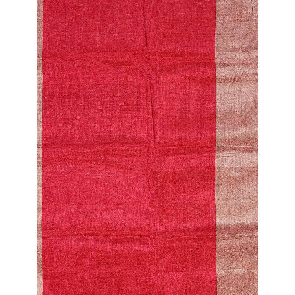 Zal from Benaras Hot Pink Pure Chanderi Tissue Handloom Saree without Blouse