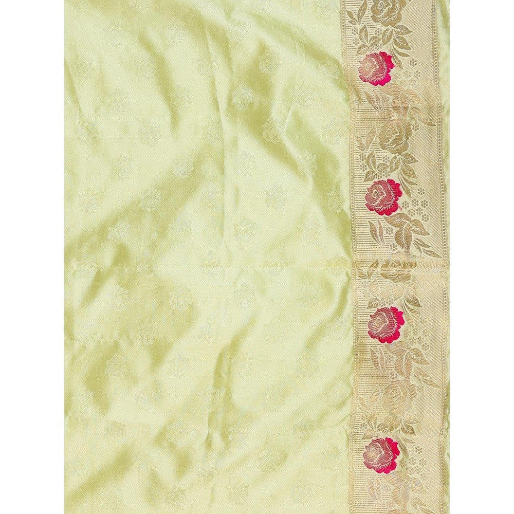 Zal from Benaras Cream Pure Katan Silk Banarasi Minakari Handloom Saree without Blouse