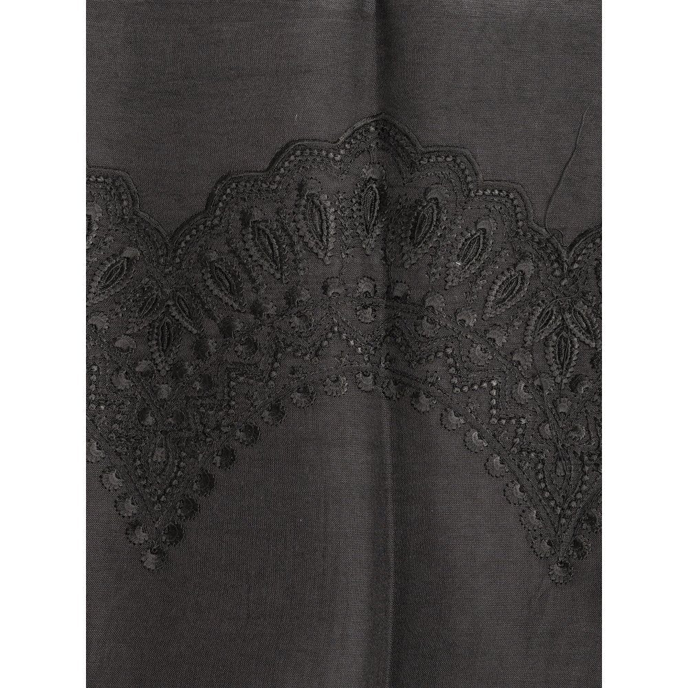 Zal from Benaras Black Pure Organza Silk Saree without Blouse with Chikankari Hand Embroidery