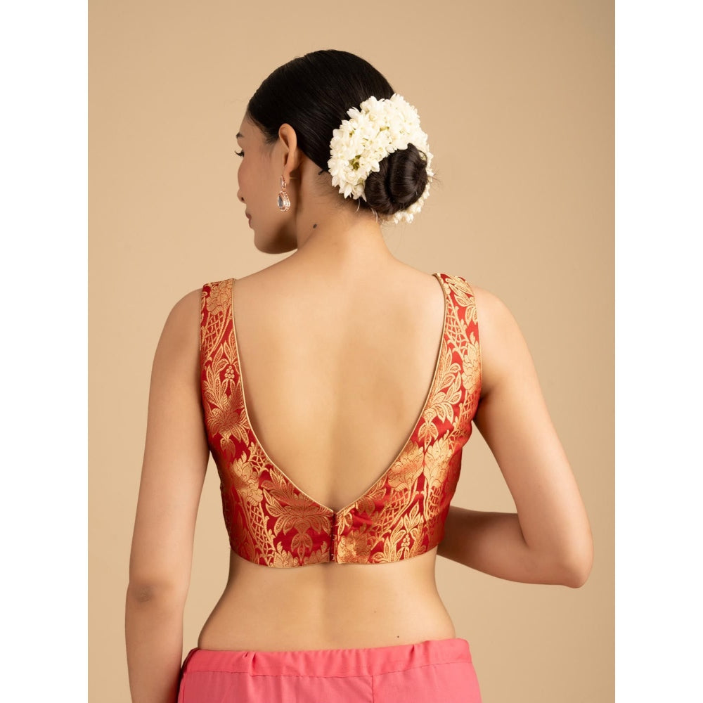 Zal from Benaras Pastel Pink Pure Tissue Silk Banarasi Handwork Saree with Stitched Blouse