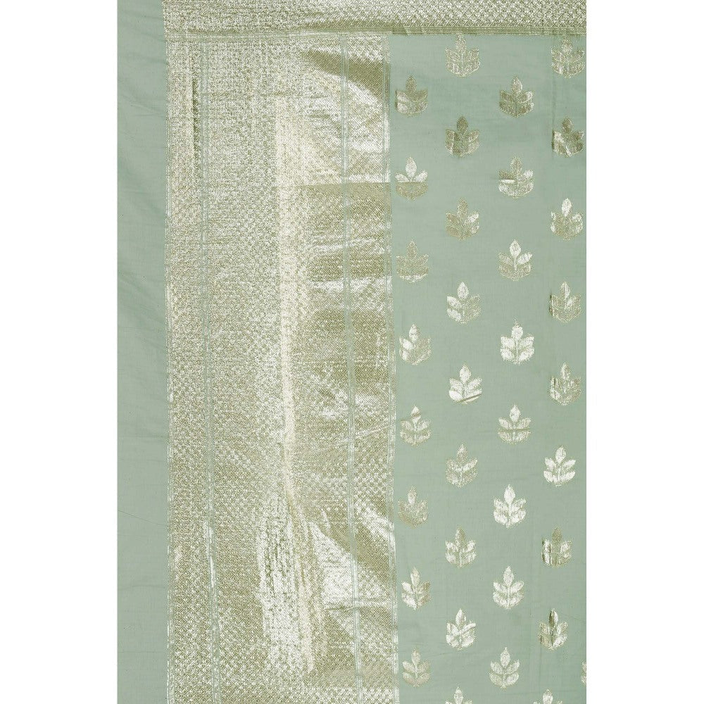 Zal from Benaras Sage Green Pure Linen Banarasi Handloom Dupatta