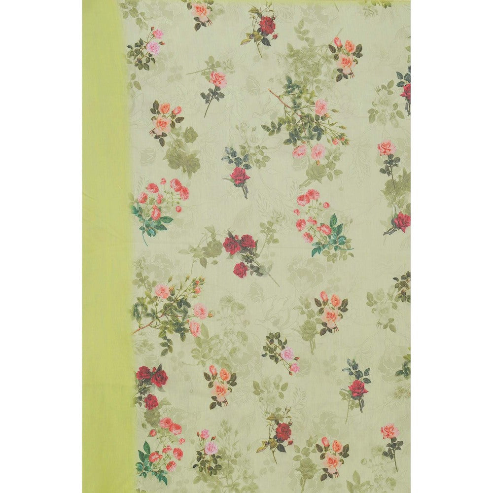 Zal from Benaras Green Pure Silk Floral Print Banarasi Handloom Dupatta